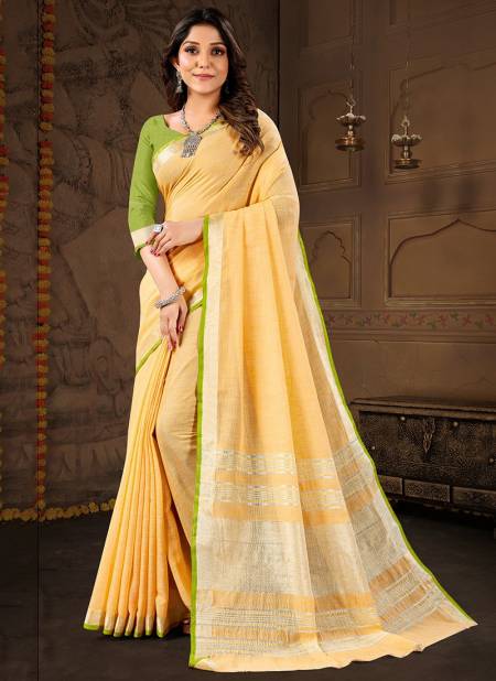 Yellow Colour MATKA LINEN 2 Linen Cotton Printed Ethnic Wear Latest Saree Collection ML2-04